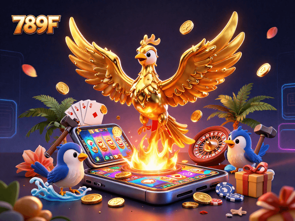 Engage in thrilling gameplay at 789F with vibrant slots, golden phoenix, and interactive casino elements.