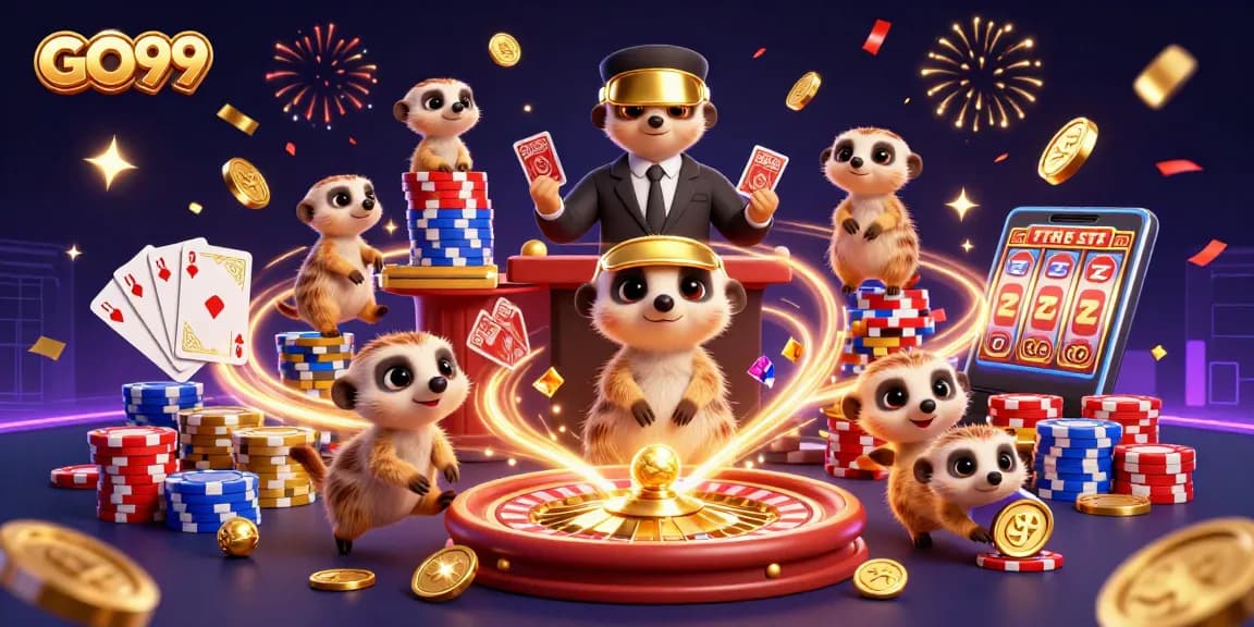 Experience GO99 in action with meerkats operating a lively casino scene full of excitement.