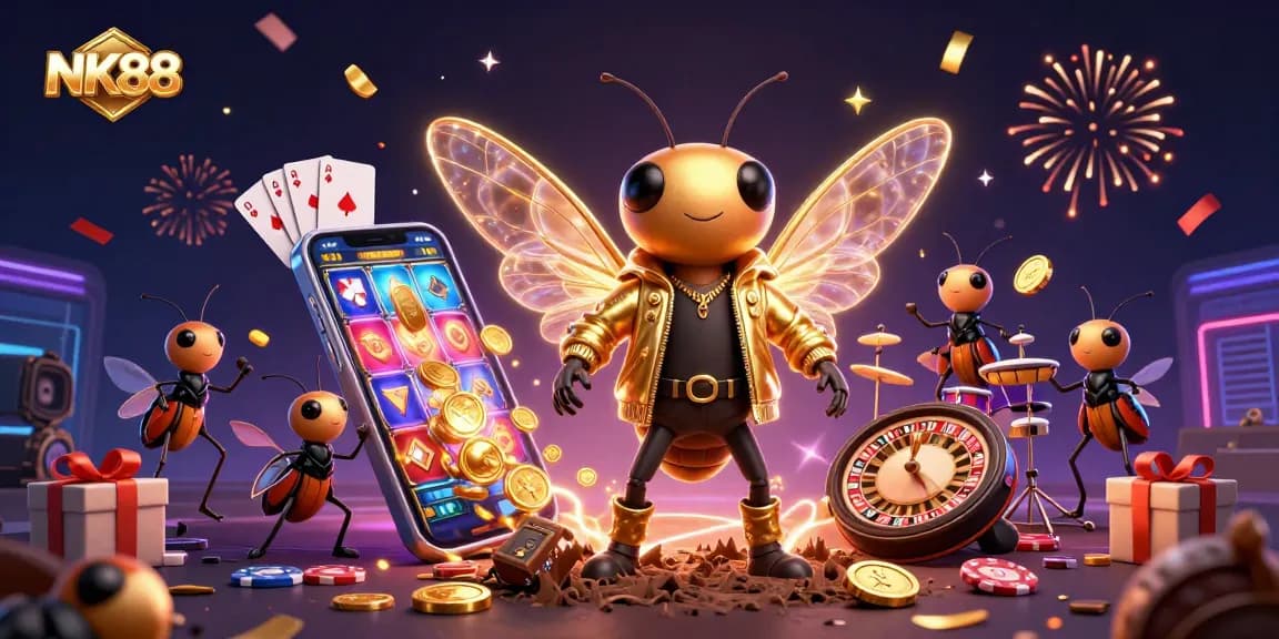 Engage in exciting gambling with NK88's vibrant casino scene featuring slots and games.