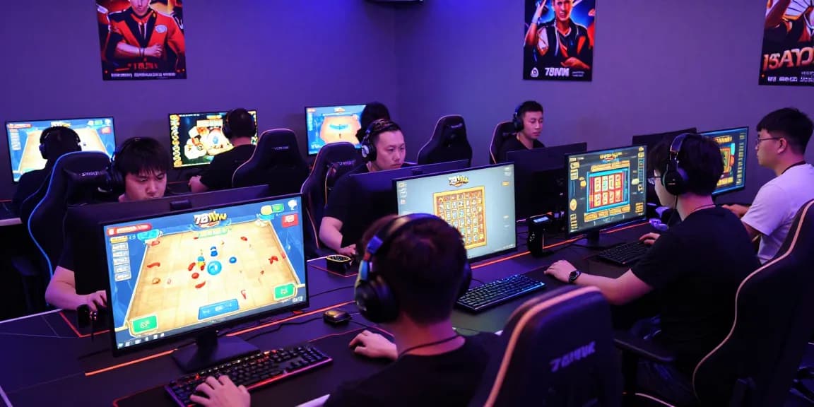 Engaged gamers at 78win com competing in exciting online lottery and shooting games.