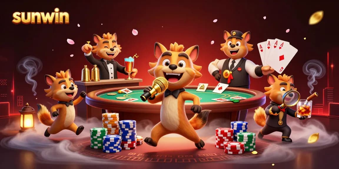 sunwin hyenas entertain guests at a vibrant casino club with comedic acts and drinks