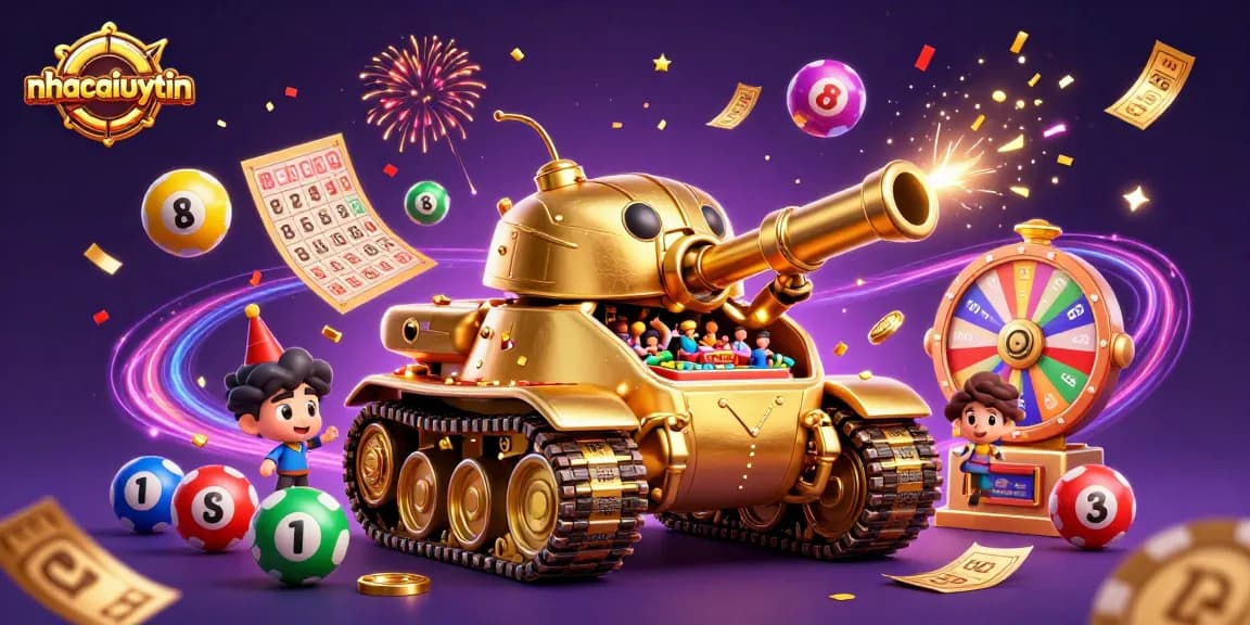 Enjoy the vibrant gaming scene at nhacaiuytin with colorful lottery balls and lively casino elements.