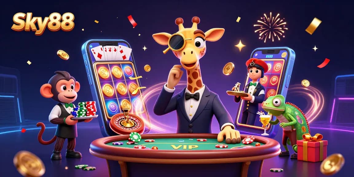 Experience exciting gaming at Sky88 with vibrant characters and thrilling slots!