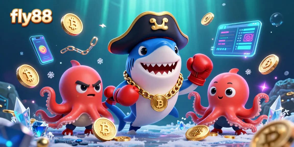 Experience thrilling casino action with fly88's dynamic underwater scene featuring colorful sea characters and crypto elements.