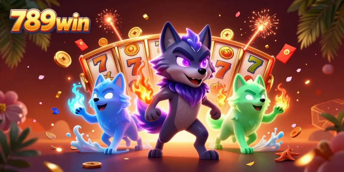 Experience the thrill of 789win with vibrant 3D casino-themed wolves and slots.