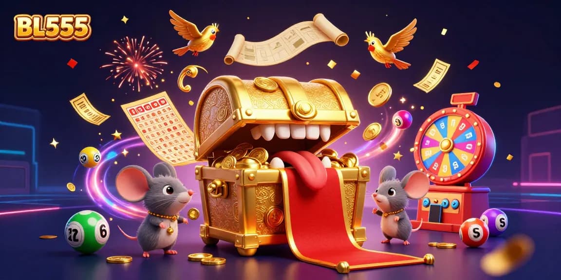 Engage with thrilling jackpots at BL555, featuring vibrant casino elements and colorful illustrations.