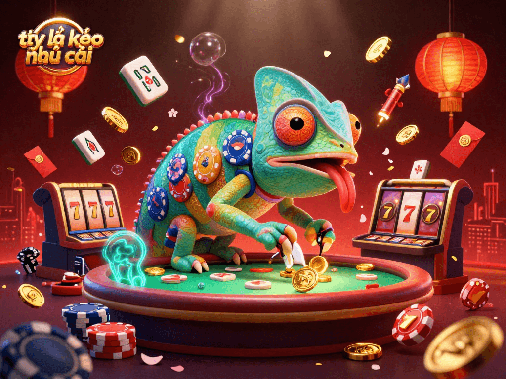 Engage with the thrilling tỷ lệ kèo nhà cái experience surrounded by vibrant casino elements.