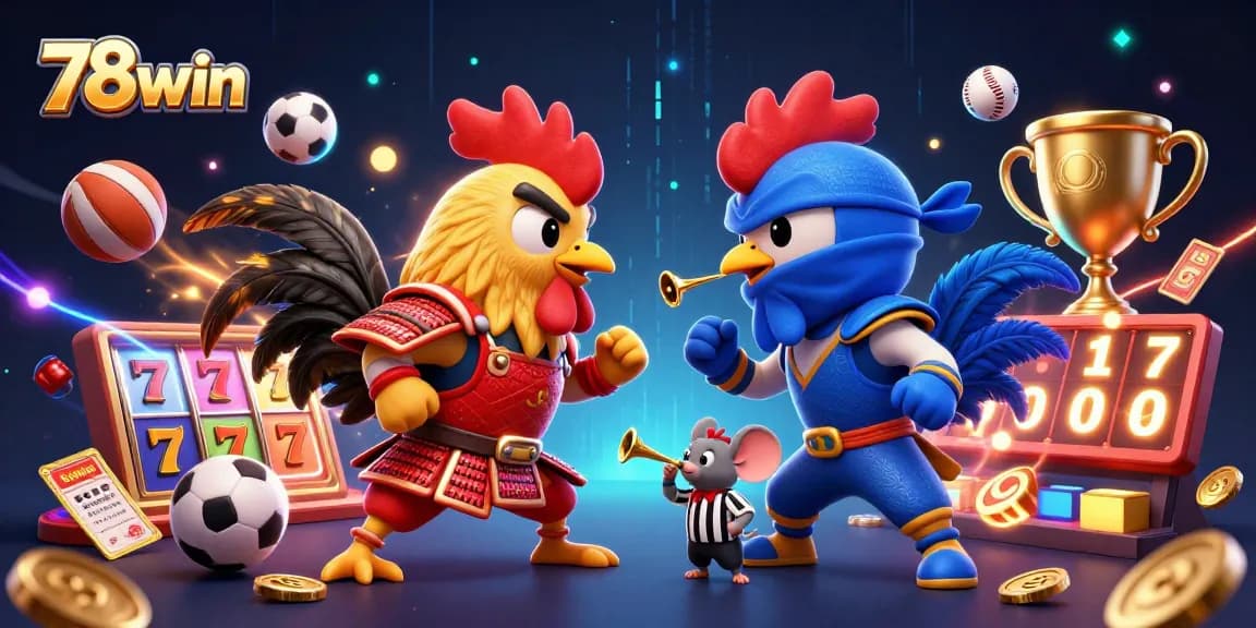 Witness the engaging standoff of roosters in armor representing 78win's exciting casino themes.