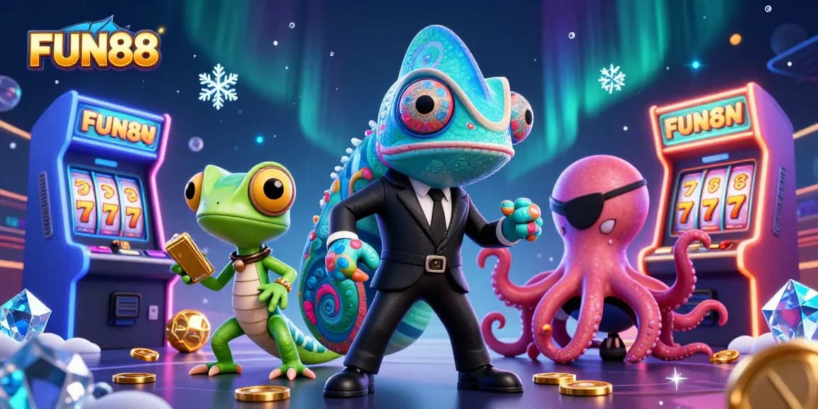 Experience thrilling gameplay with FUN88's vibrant casino elements and characters.