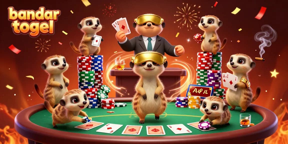 Engage in exciting bandar togel gameplay with colorful meerkats running a vibrant casino operation