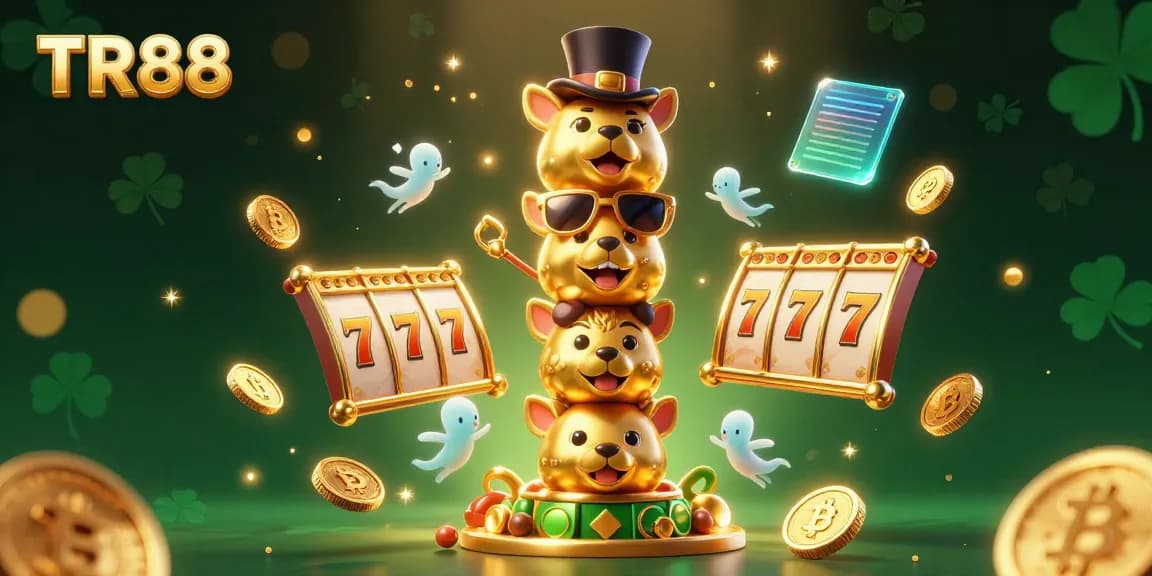 Win big with TR88's dynamic gaming experiences in this vibrant casino-themed illustration.