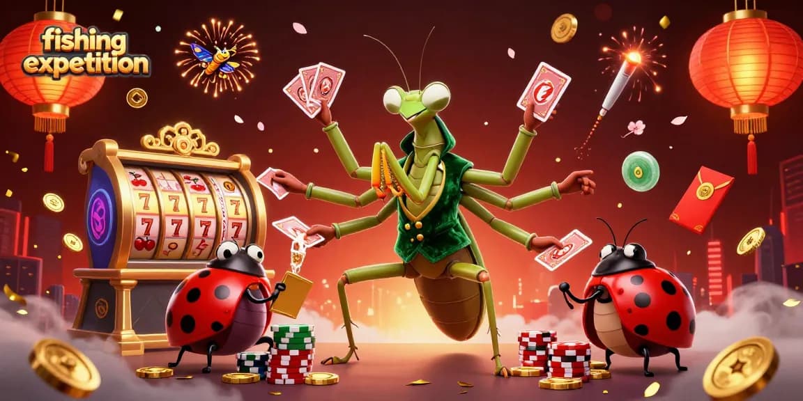 Join the thrilling fishing expedition in this vibrant casino illustration featuring animated characters and rich gaming elements.
