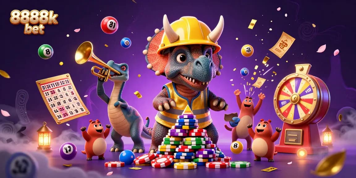 Experience excitement at 8888k bet with vibrant casino-themed 3D illustration showcasing thrilling gaming elements.