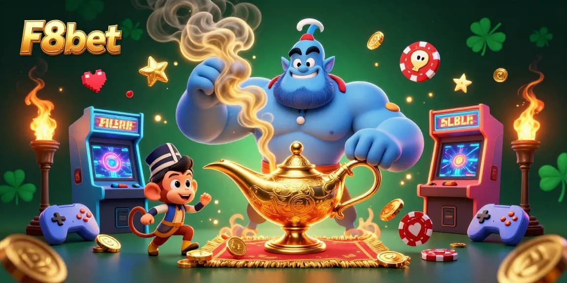 Engage with F8bet's vibrant casino atmosphere featuring 3D characters and gaming elements.