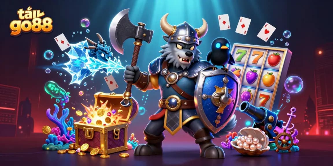 Win big with tải go88 featuring a dynamic 3D Viking warrior and friends at a vibrant online casino.