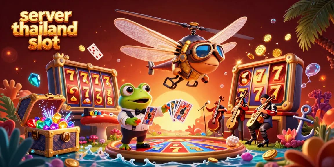 Play thrilling games on the server thailand slot with vibrant characters and lively casino elements in this engaging scene.