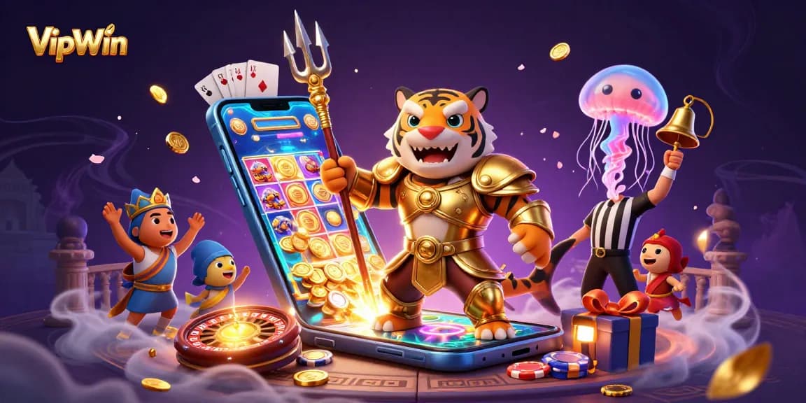 Win big with VipWin as the fierce shark gladiator battles in a captivating casino scene.