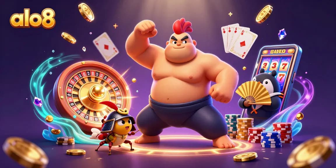 Engage with alo8's dynamic casino adventure featuring animated characters and sparkling game elements.