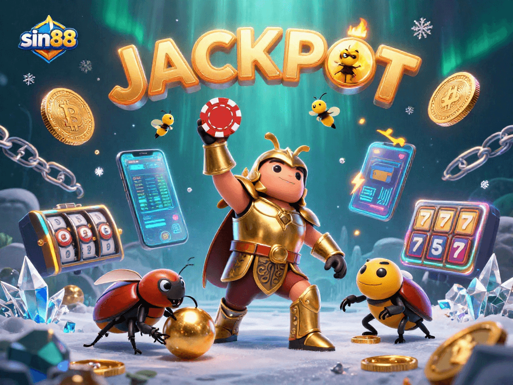 Win big with sin88 in an epic casino adventure, featuring vibrant characters and dynamic game elements.