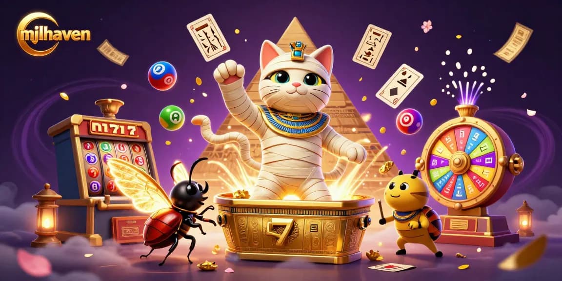 Engage with milhaven's thrilling slot games featuring a vibrant 3D cartoon scene.