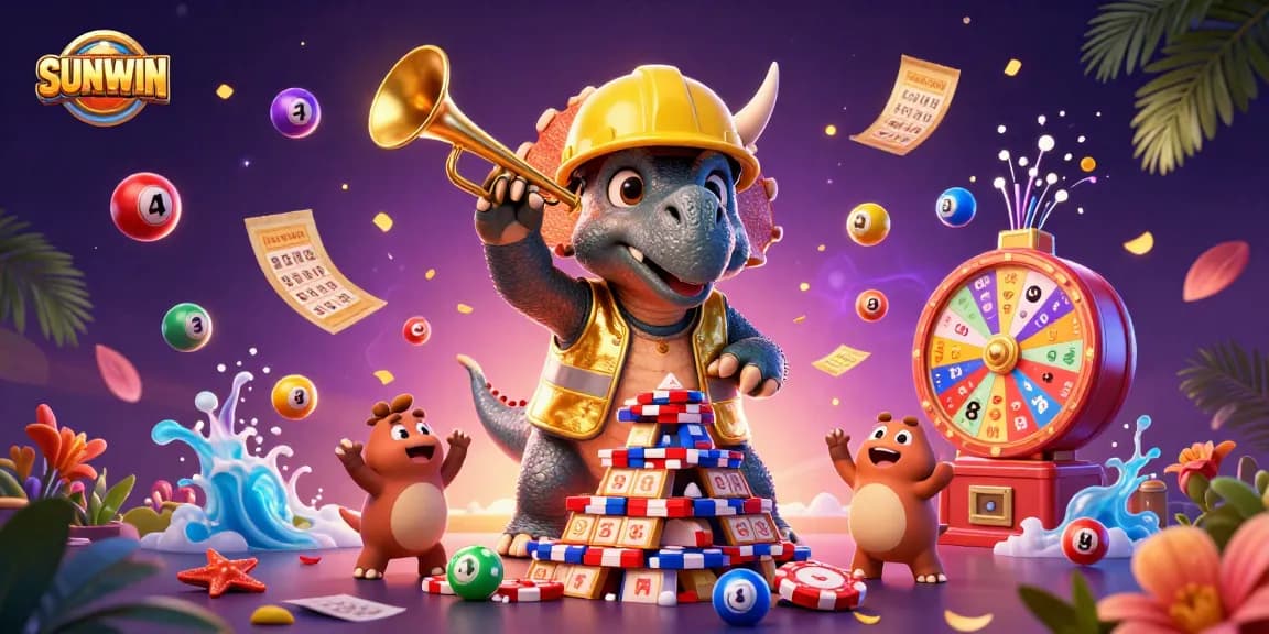 SUNWIN creates excitement in a colorful casino scene with vibrant gaming elements and playful characters.