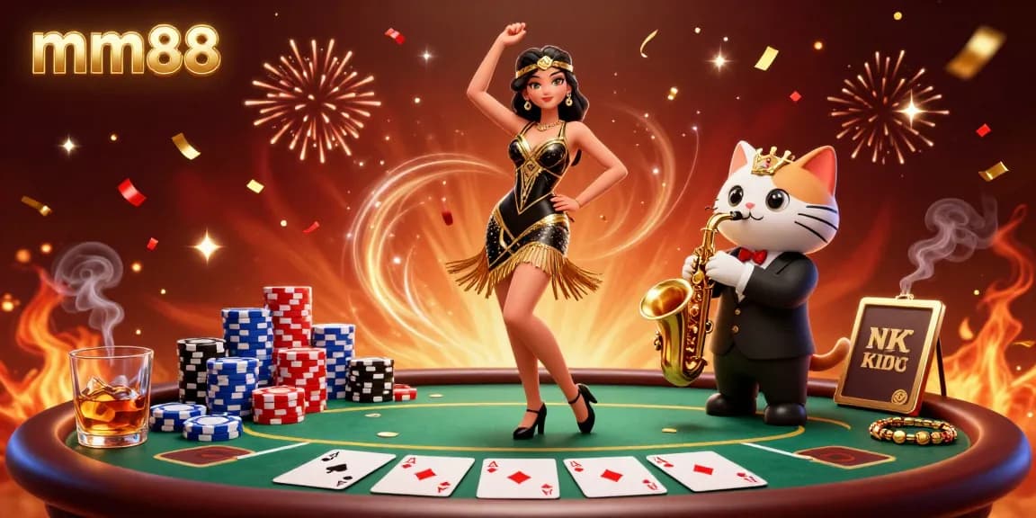 Experience thrilling gaming action with mm88 featuring vibrant characters and casino elements in a stunning environment.