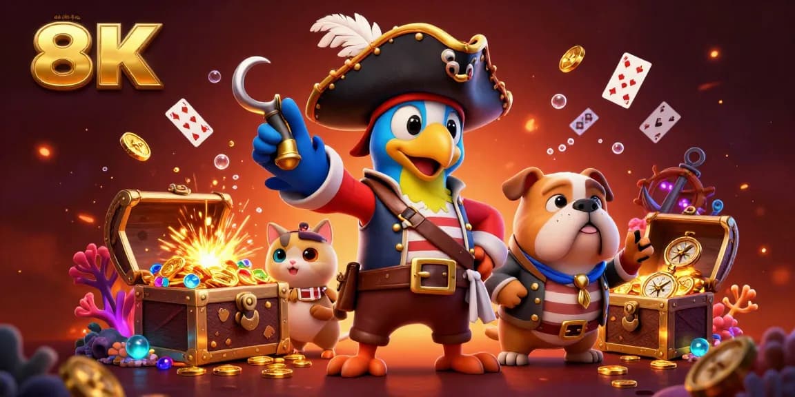Engage with nhà cái uy tín and discover thrilling casino adventures in a vibrant 3D pirate-themed illustration.