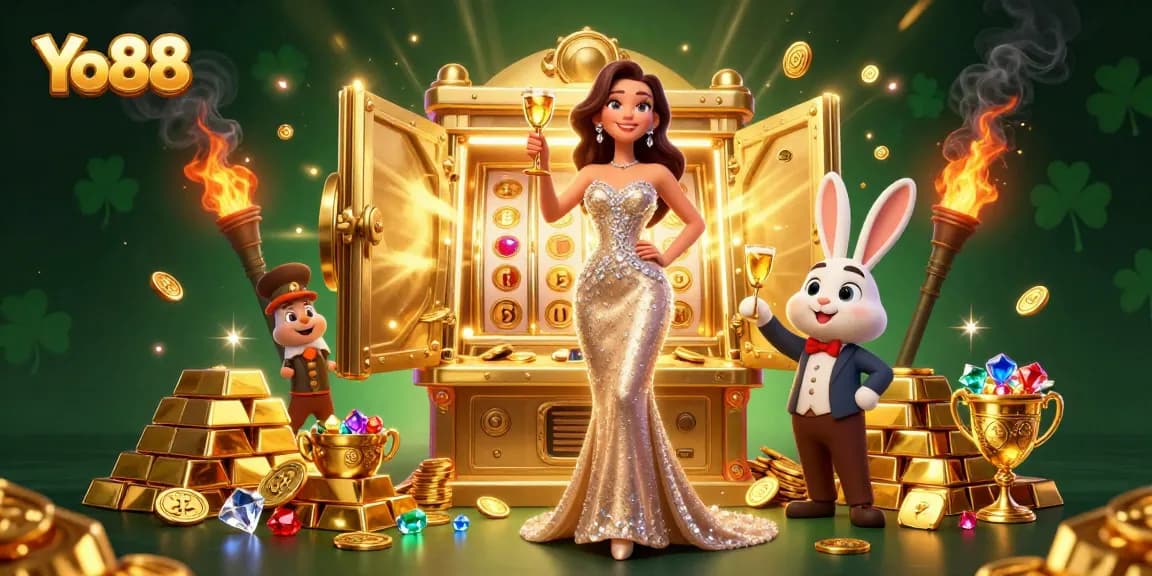 Yo88 unveils a glamorous 3D casino scene with stunning characters, jackpot excitement, and treasure galore.