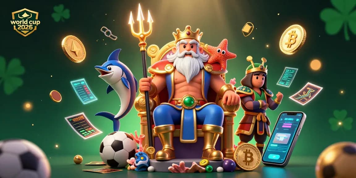 Bet on the world cup 2026 with dynamic gaming elements featuring Neptune and sports symbols.