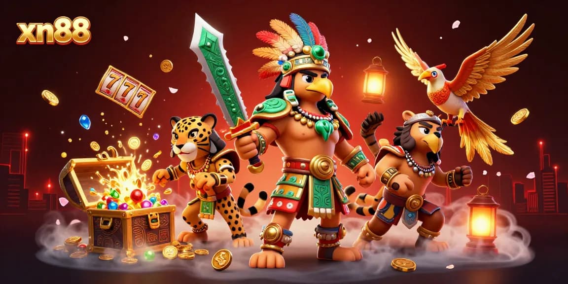 Experience the excitement of xn88 with a vibrant, detailed casino-themed 3D illustration showcasing dynamic characters and game elements.
