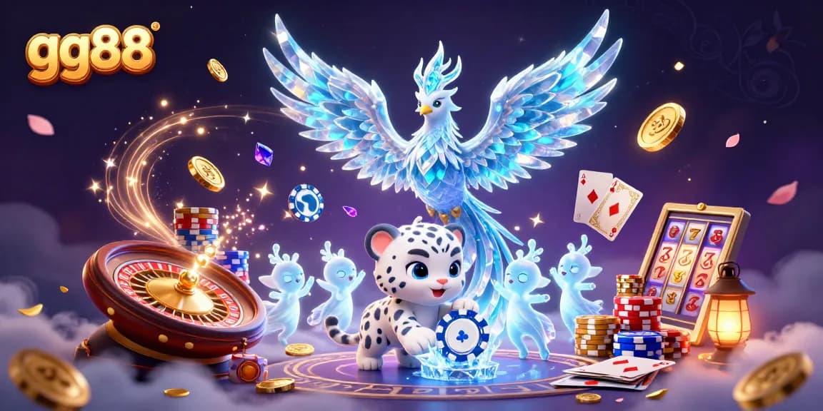 Win big at GG88 with a vibrant 3D casino scene featuring magical creatures and exciting game elements.