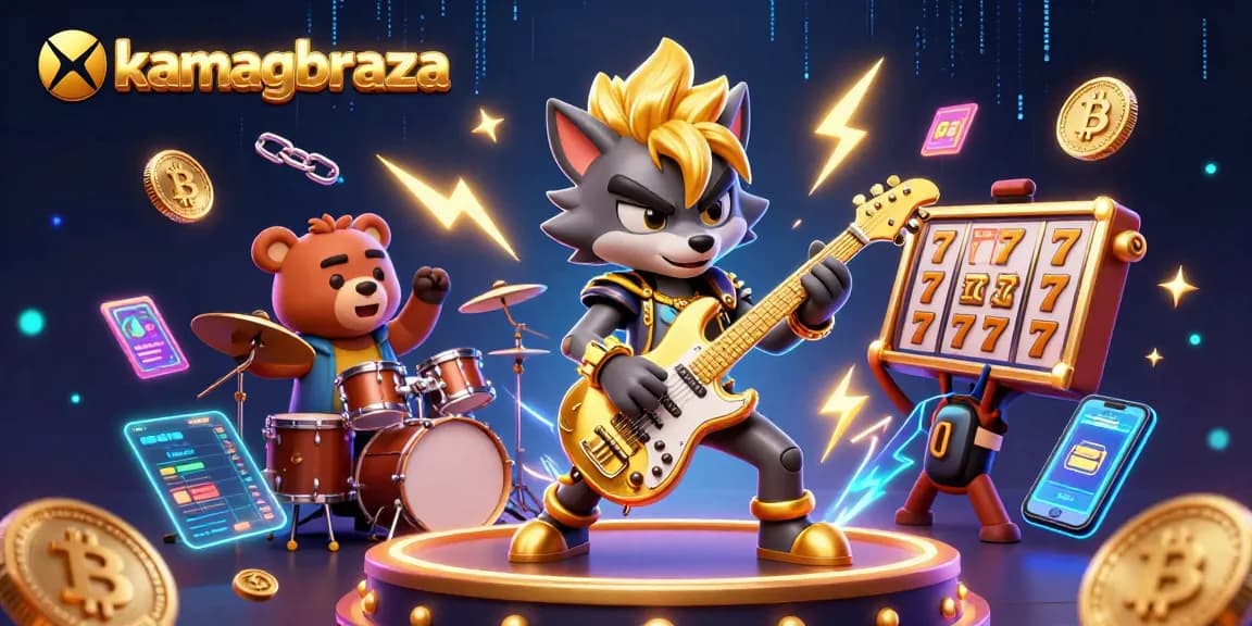 Engage the excitement of gambling with kamagraza featuring a rock star wolf and a drummer bear.