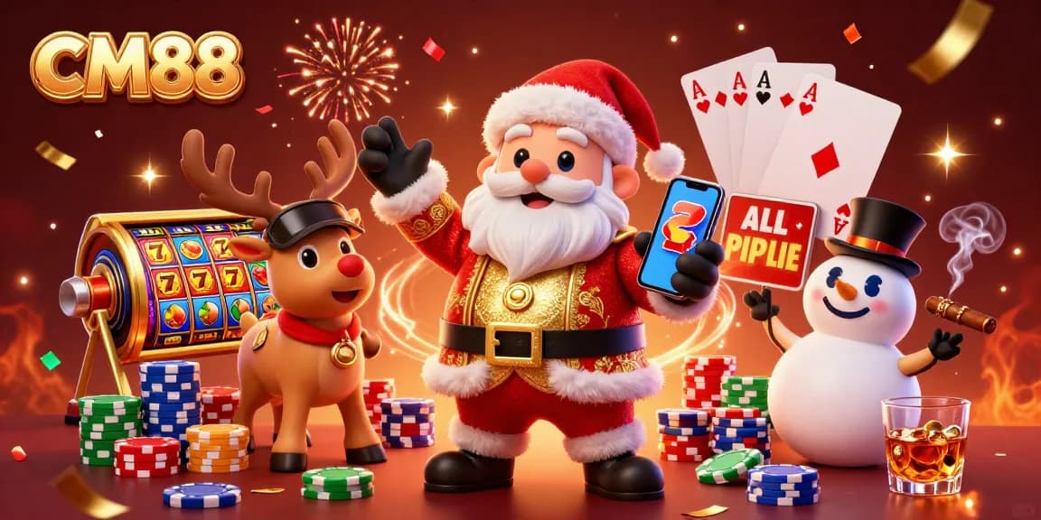 Experience the thrill of casino gaming with CM88 featuring Santa, reindeer, and a poker chip snowman!