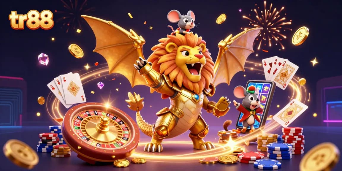 Experience the exciting rewards of tr88 in this dynamic casino scene with golden coins and vibrant game elements.
