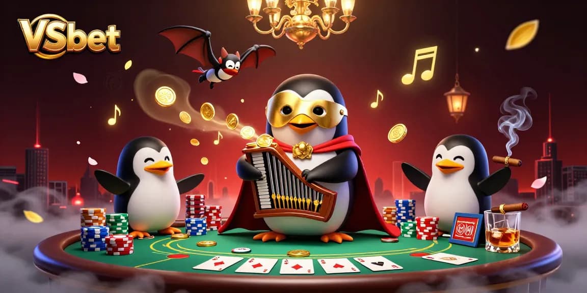 Experience the vibrant gaming world of VSbet with a phantom opera penguin leading the fun.