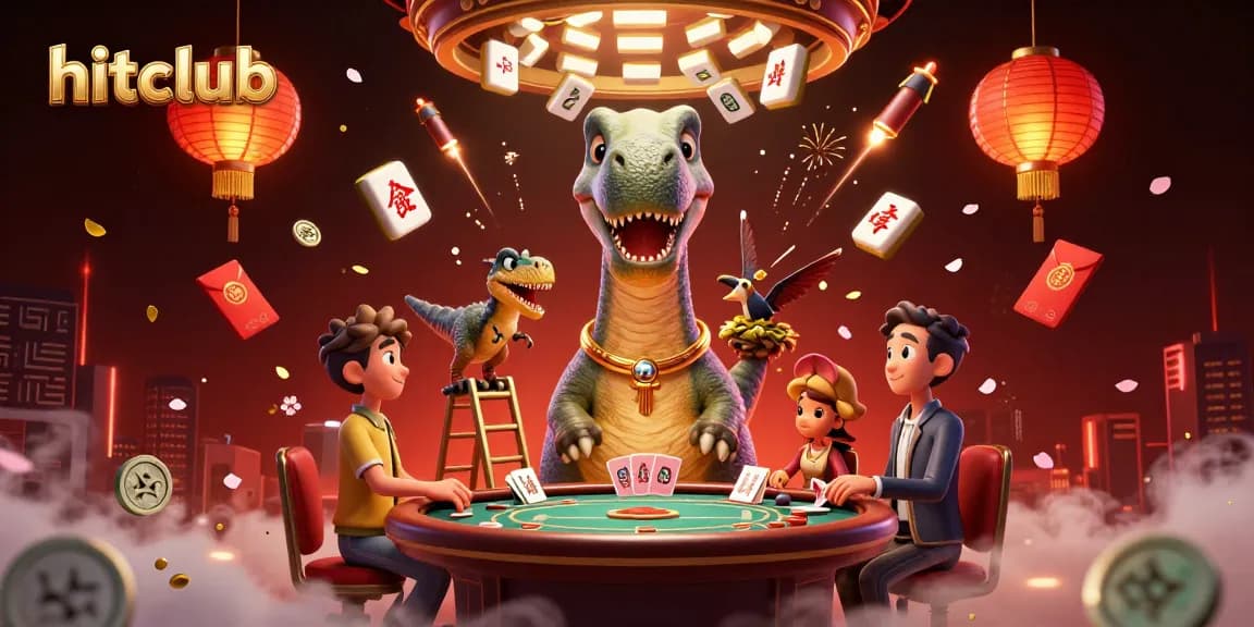 Engaging hitclub scene with a giant brontosaurus in a casino atmosphere, playful raptor dealing cards.