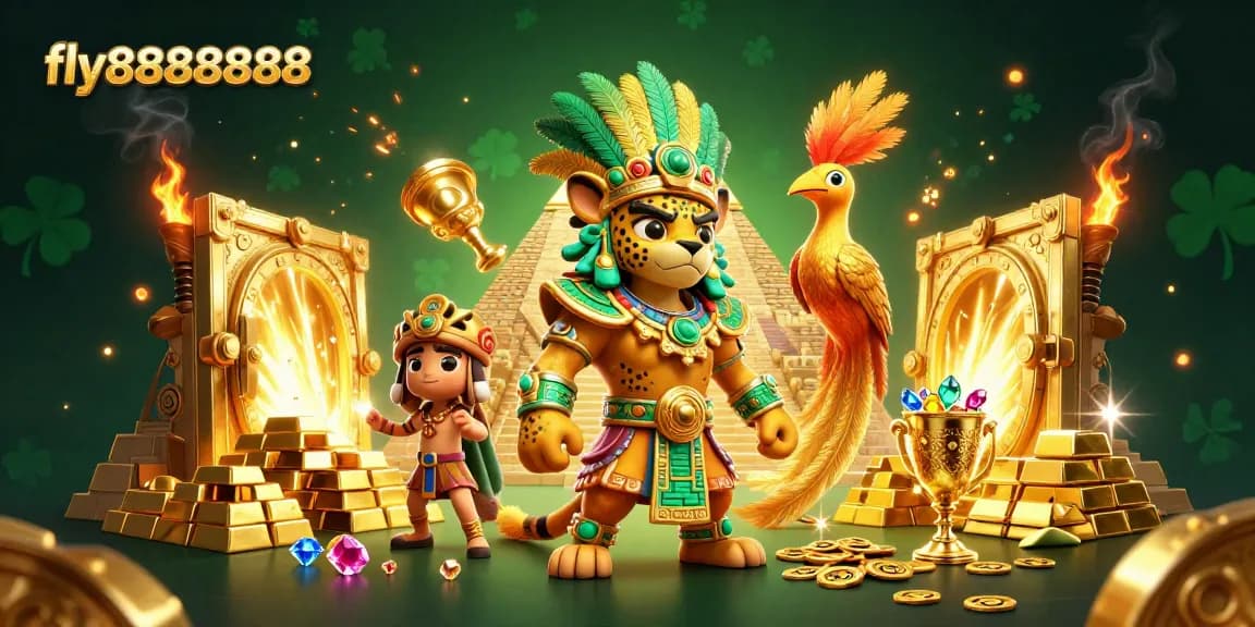Win big at fly88888888 with vibrant casino characters amidst golden treasures and thrilling game elements.