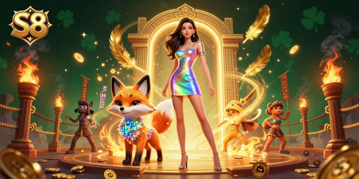 S8 players spinning the jackpot in an exciting online casino scene filled with vibrant elements.