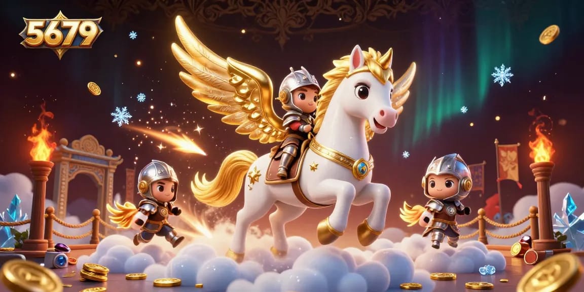 Experience thrilling gameplay in 5679 with a celestial knight in a vibrant casino scene full of energy.
