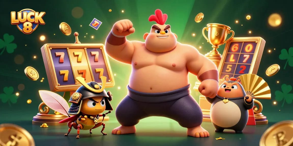 Experience the excitement of LUCK 8 with vibrant casino elements illuminating a dynamic scene.