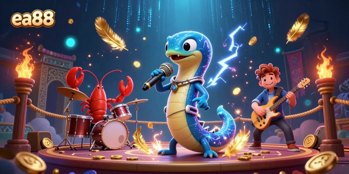 ea88 casino scene featuring a DJ electric eel and band, immersed in vibrant underwater gameplay