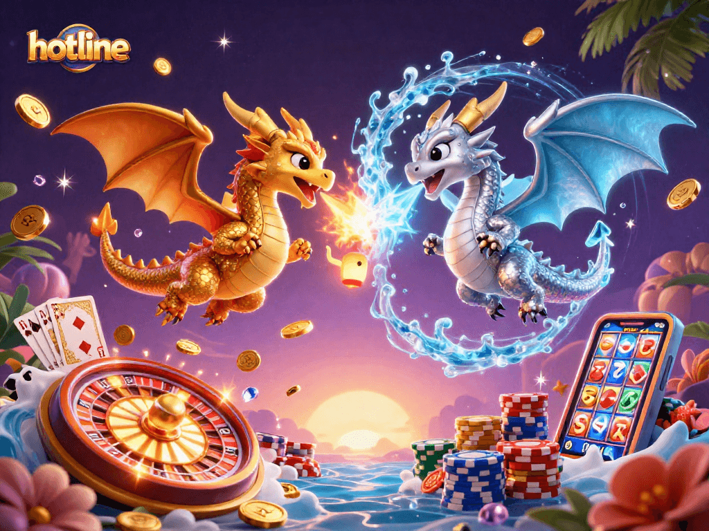 Experience the thrilling hotline gameplay with dragons and casino elements in action!
