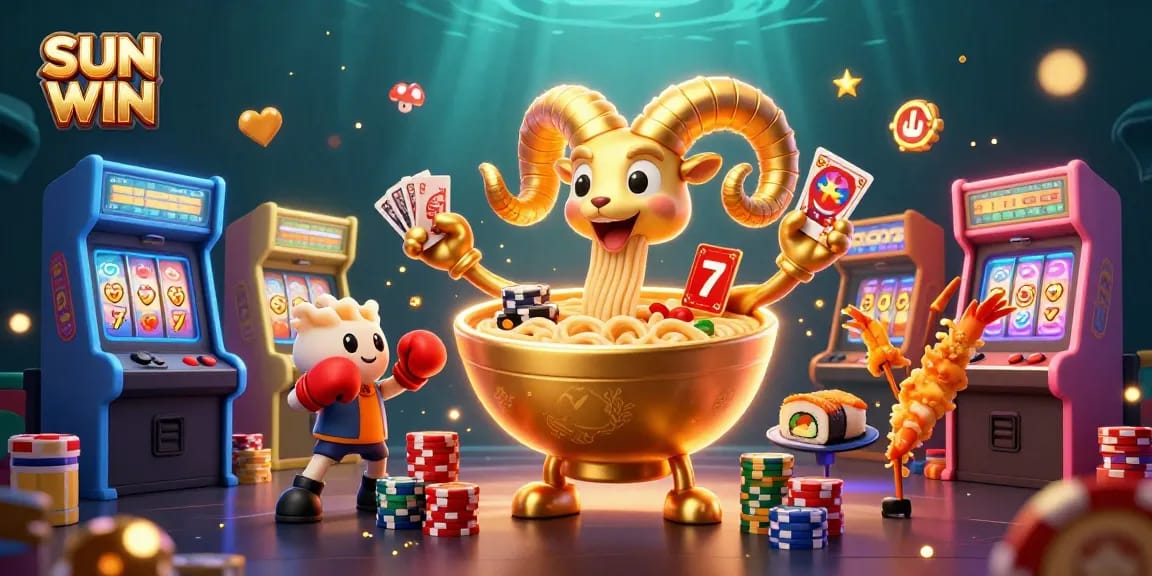 Experience thrilling gaming action with SUN WIN, featuring vibrant characters in an exciting casino scene.