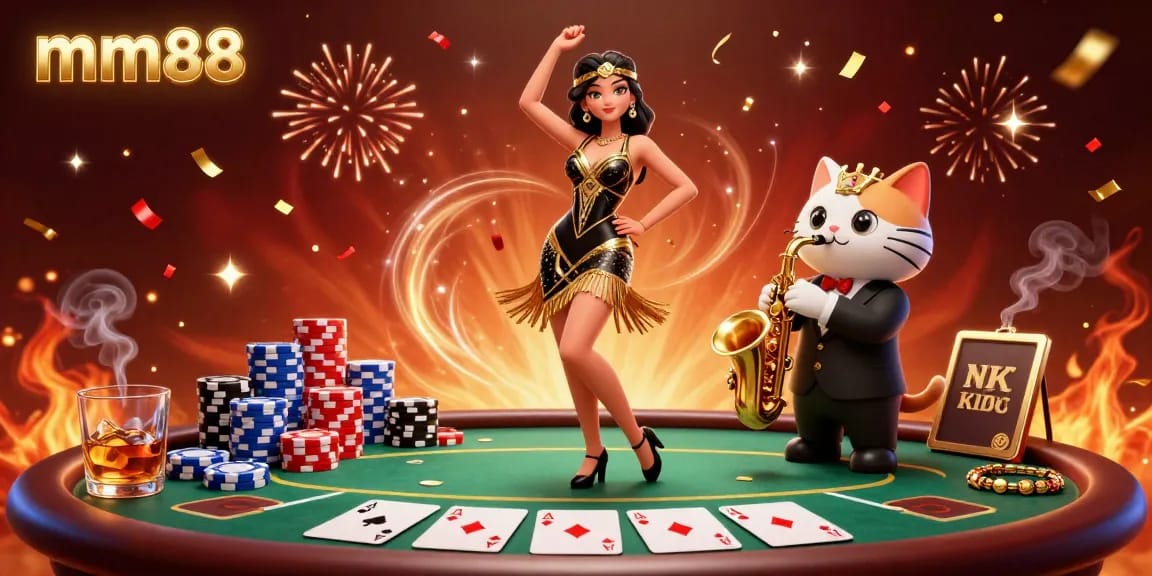 Experience thrilling gaming action with mm88 featuring vibrant characters and casino elements in a stunning environment.
