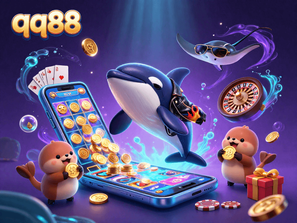 Experience the thrills of qq88 casino with vibrant characters and interactive game elements in a colorful 3D scene.