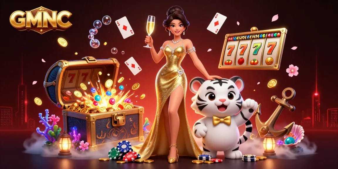 Win big with GMNC's exciting casino adventures featuring a glamorous scene of luck and fortune.