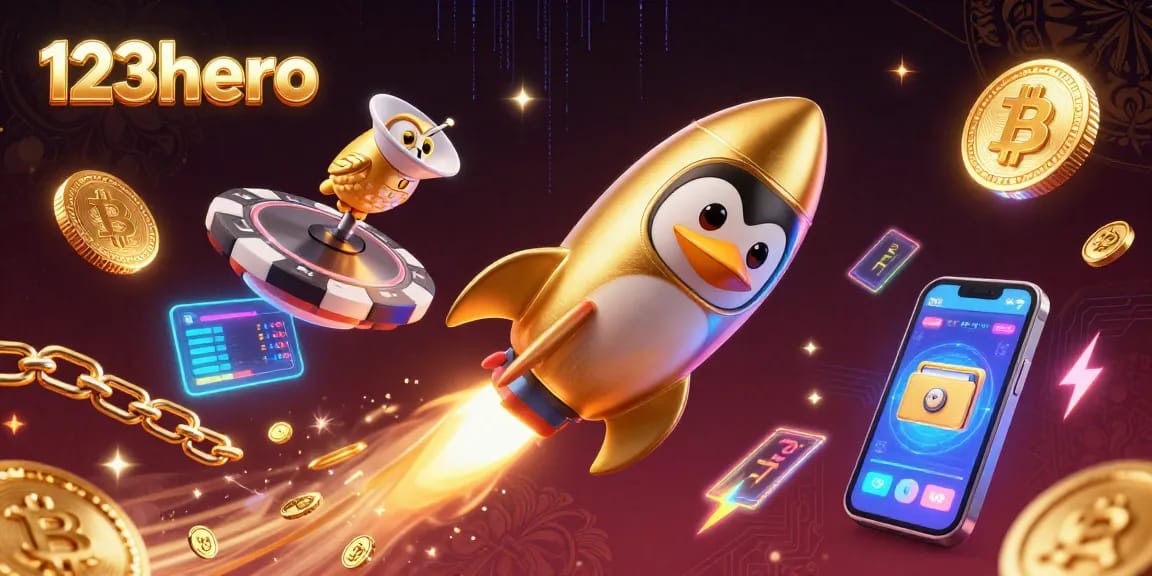 Engage in thrilling action with 123hero, featuring a golden penguin racing towards a vibrant casino!