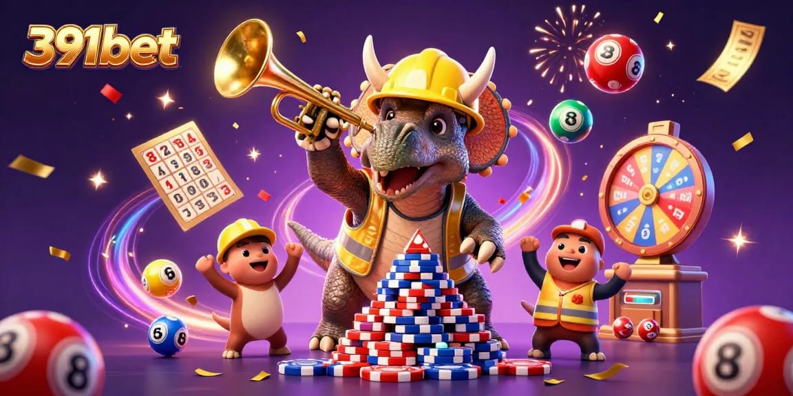 Engage with the excitement of 391bet's vibrant gaming scene featuring dynamic characters and casino elements.
