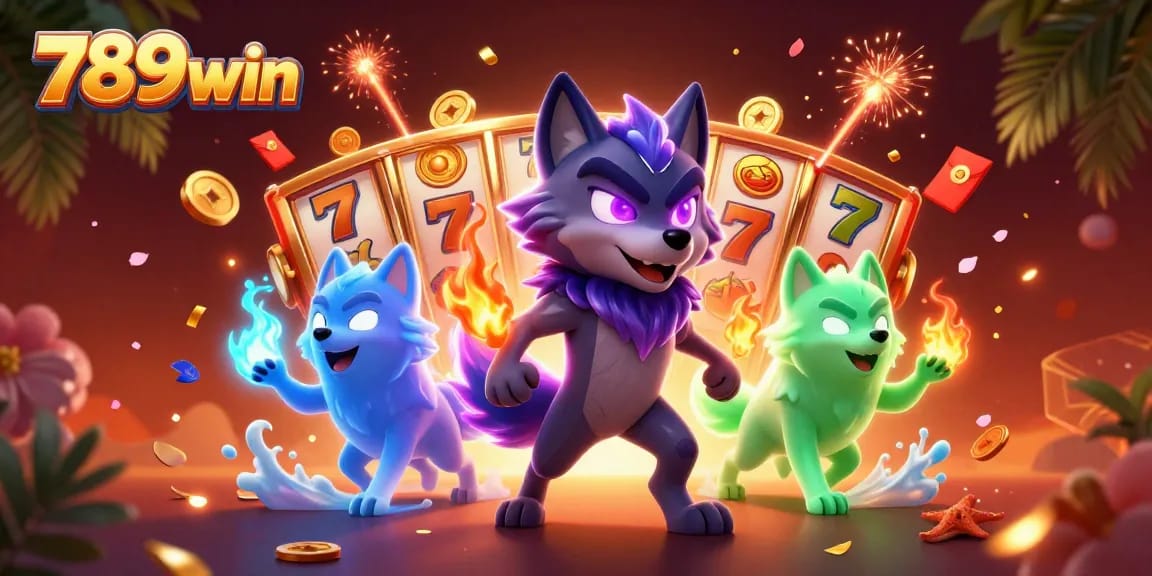 Experience the thrill of 789win with vibrant 3D casino-themed wolves and slots.