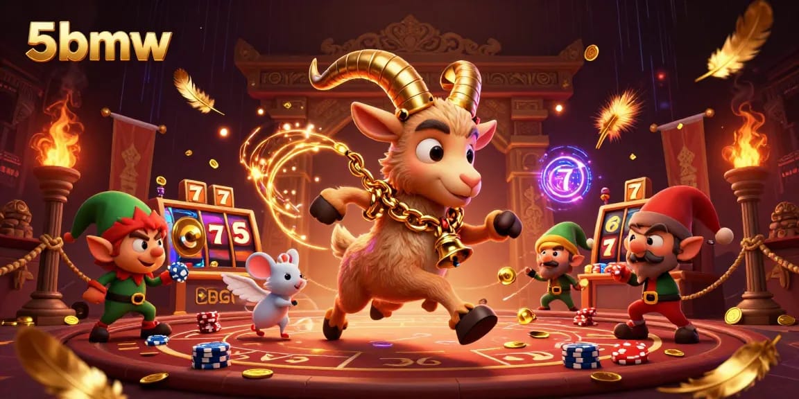 Engage in thrilling gameplay at 5bmw's vibrant casino scene with dynamic characters and slot elements.